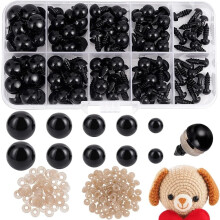 100 sets veiligheidsoogjes in 5 maten, zwart, halfrond, amigurumi oogjes met ringetjes voor knuffeldieren, poppen en teddyberen.