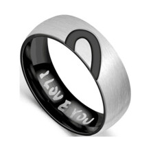 Anello di coppia Kiplyki Wholesale in acciaio inossidabile con mezzo cuore color pesca e scritta "TI AMO", gioiello di coppia