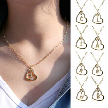 Cubic Zirconia Heart Necklace with Initial Pendant,