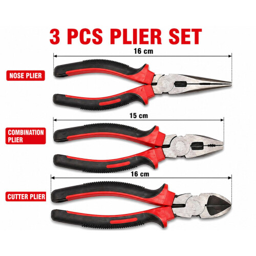 True Face 3PCS Pliers Set Soft Grip Cutter Nose Tools
