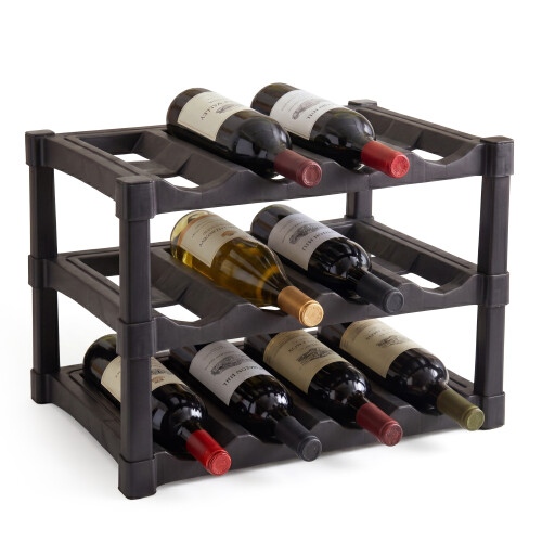 GEEZY Geezy Wine Rack Stackable 12 Bottle 3 Tier Storage Stand Free Standing