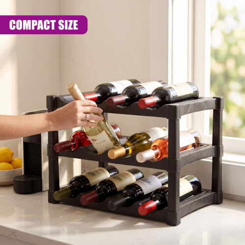 GEEZY Geezy Wine Rack Stackable 12 Bottle 3 Tier Storage Stand Free Standing 2