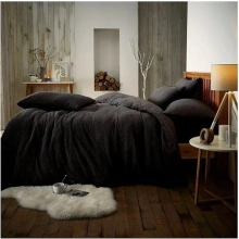 ( Double Size ) Black Teddy Bear Fleece Duvet Cover Quilt Soft Cosy Bedding Set & Pillowcases