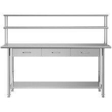 Table de Travail en Acier Inoxydable-Duoku-pour Cuisine Professionnelle, Dimensions 182,9x61 cm, 3 Tiroirs