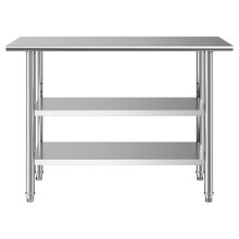 Table de Travail en Acier Inoxydable-Duoku-pour Cuisine Professionnelle, Dimensions 121,9x61x86,4 cm, Deux Étagères