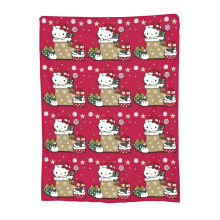 Hello Kitty kerstdeken van flanel, 152 x 127 cm, zacht en enkelzijdig bedrukt, past bij de bank en woonkamerinrichting.