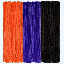 150 Stück Halloween-Pfeifenreiniger, Bastelpfeifenreiniger, lila, schwarz, orange, Chenille, 30 cm x 6 mm