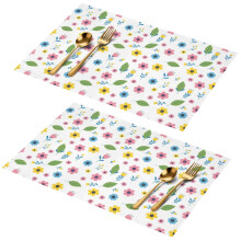 Floral Print Placemats Set of 2, 18 x 12 Inch, PVC Washable
