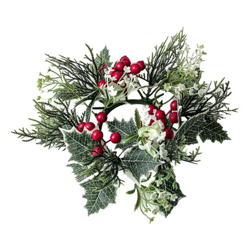 Christmas Pillar Candle Rings Wreath Rustic Greenery 1 Pack