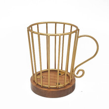 Coffee Pod Holder with Wooden Base and Gold Wire Frame