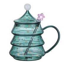 Mug en verre sapin de Noël avec couvercle et cuillère en forme d'étoile