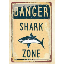 Retro peltikyltti Vaara Shark Zone 8x12 tuumaa