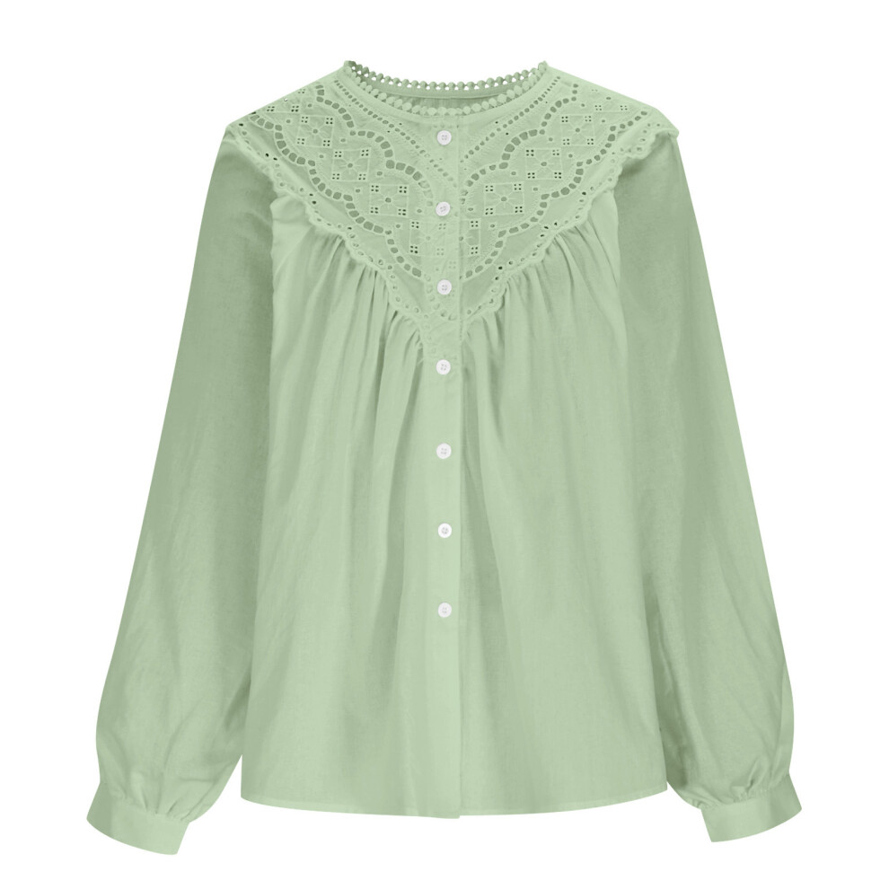 Casual Puff Long Sleeve Tunics Top For Women Loose Fit-Green XL