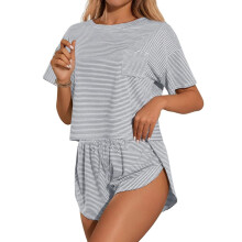 Women's Pajama Set Sexy Loungewear Set Side-Slit Short-Gray XL