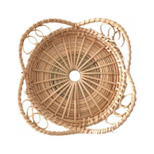 Plateau de service rond en rotin naturel