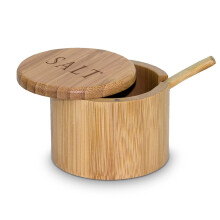 Pot à épices rond en bambou avec couvercle et cuillère