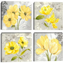 Ensemble de 4 toiles décoratives abstraites à motif floral
