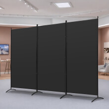Összecsukható szobaparaván, fekete, 3 paneles, 253 cm széles x 183 cm magas