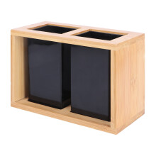 Organizador de madera para palillos, cucharas y tenedores.
