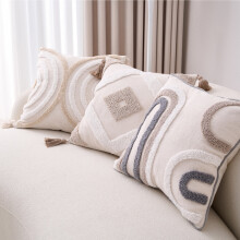 Funda de almohada estilo boho de algodón y lino de 45 cm.