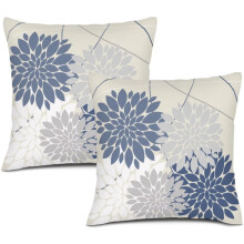 Dahlia Kissenbezüge, marineblau, weiß, grau, 45 x 45 cm, 2er-Set