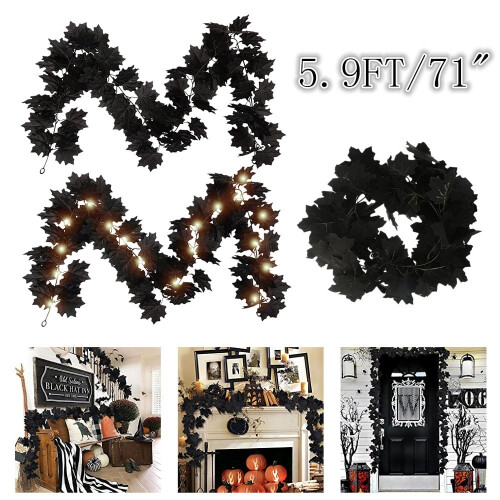 Black Fall Garland with Lights 71 inches