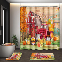 Douchegordijnset met vliegende esdoornbladeren, toiletbrilhoes en antislipmatjes, oranje-rode herfst 4-delige badkamerset, herfstthema decoratie