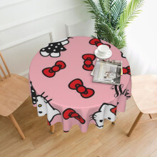 Hello Kitty Round Tablecloth 60 in, Polyester Spill-Proof