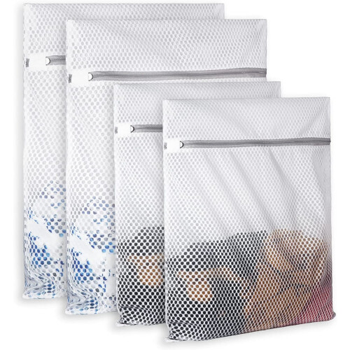 Roofei Coarse Mesh Laundry Bags with Zipper 4-Pack