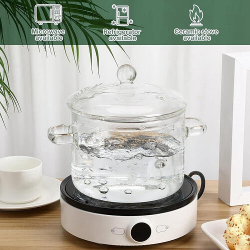 Glass Saucepan with Lid and Handle 1400 mL