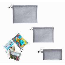 Doorzichtige cosmetische tasjes met ritssluiting, make-up tasjes van mesh, etui voor pennen, reisetui voor toiletartikelen (3 stuks, grijs)