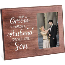 Fotolijstje van 10x15 cm (4x6 inch) in zadelbruin hout - Huwelijksgeschenk voor ouders van de bruidegom: "Vandaag een bruidegom, morgen een