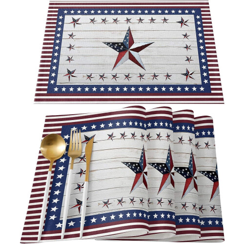 Set de 8 sets de table patriotiques américains, polyester-coton-lin,