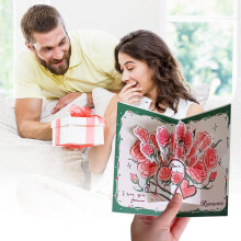 Carte de vœux rose 3D avec enveloppe, verte