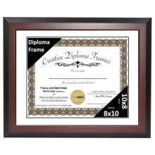 Cadre pour diplĂ´me TiaGOC 8x10, finition acajou, passe-partout blanc.