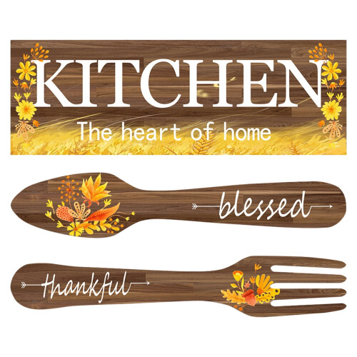 Ensemble de 3 décorations murales rustiques en bois pour la cuisine
