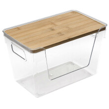 Porta sacchi della spazzatura extra large con coperchio in bambù, ideale per lavanderia e cucina.