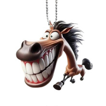 Handmade Acrylic Hanging Decoration Large Mouth Horse Pendant for Home Car Bag