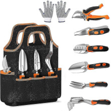Stainless Steel Garden Tool Set, 8-Piece Heavy Duty Kit with Non-Slip Grip & Tote Bag