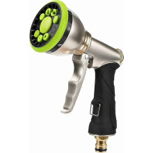 Pistola per irrigazione in metallo con 9 getti regolabili, connettore in ottone per giardino e pulizia auto