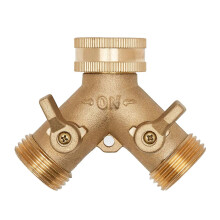 Brass Y Shaped Watering Quick Connector, 26mm Threaded Hose Splitter for Garden Tap