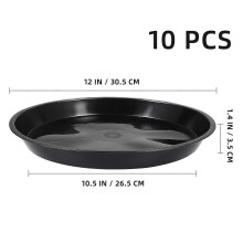 Happyyami 10Pcs Plant Saucers, 30cm Round Drip Trays for Indoor Outdoor Plant Pots, Black PP Resin