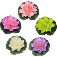 Floating Artificial Water Lilies for Ponds, Set of 6 Realistic Lily Pad Decor for Garden