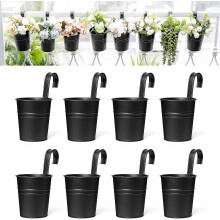 Metal Hanging Flower Pots Set of 8 with Detachable Hook for Balcony Railing Garden