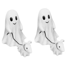 Statua di cane fantasma in resina bianca che cammina, decorazione di Halloween per interni ed esterni, graziosa ghirlanda spettrale