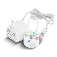 Witte 2-in-1 USB-waterpomp en nevelmaker voor binnenfonteinen, vijvers en aquariums met LED-verlichting.