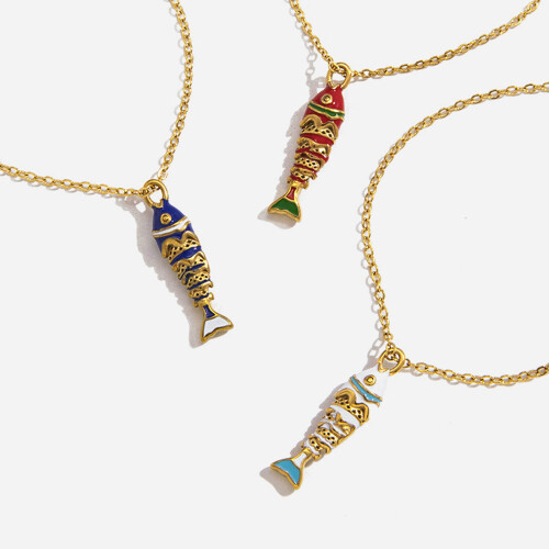 Trendy Drip Fish Charm Necklace With Adjustable-JDN0312222 WT 2