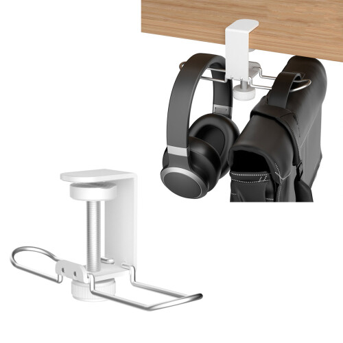 Space Saving Over Ear Headsets Holder Stand-White double hook 2