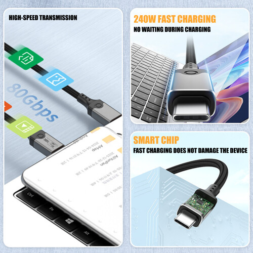 USB5 Cable 80Gbps Data Transfer 240W USB C to USB C Cable-0.3m 2