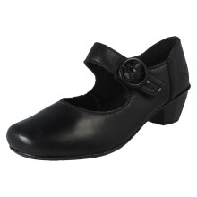 (Black, UK 4) Ladies Rieker Buckle Detailed Hook and Loop Smart Heels 41756